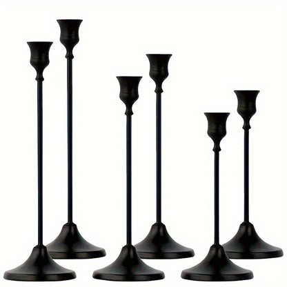 Candle Holder Set 6-Piece Bell-Shaped Metal Taper Stands in Brass or Matte Black with Three Graduated Heights