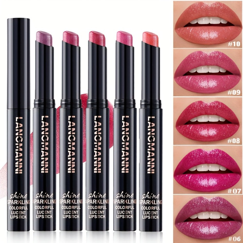 Lipstick Set, LANCMANNI 5-Color Angled-Tip Shine Collection with Two numbered shade-group Options