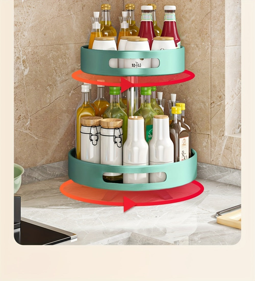 Rotating Spice Rack Double Layer Stainless Steel Countertop Corner Seasoning Storage for Laundry Rooms, Closets and Home Organization