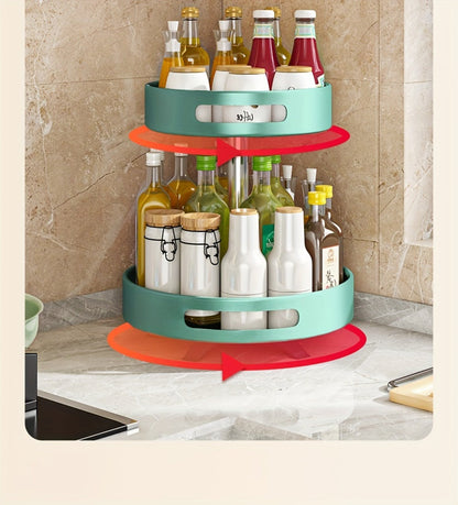 Rotating Spice Rack Double Layer Stainless Steel Countertop Corner Seasoning Storage for Laundry Rooms, Closets and Home Organization