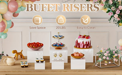 Buffet Risers Display Stand 6pcs - White Acrylic Food Risers for Buffet Table Party Catering for Entryways, Bedrooms and Living Spaces