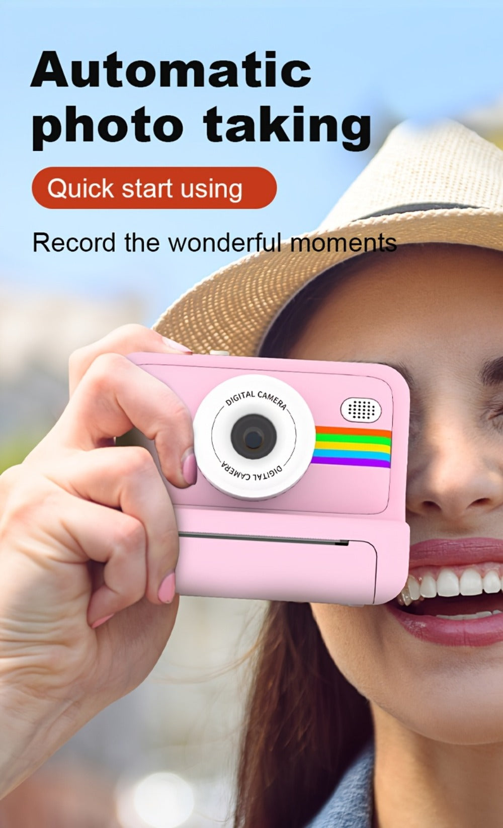 Instant Print Digital Camera with 1-Second Photo Printing, 1080P HD Screen, Selfie & Video Camera