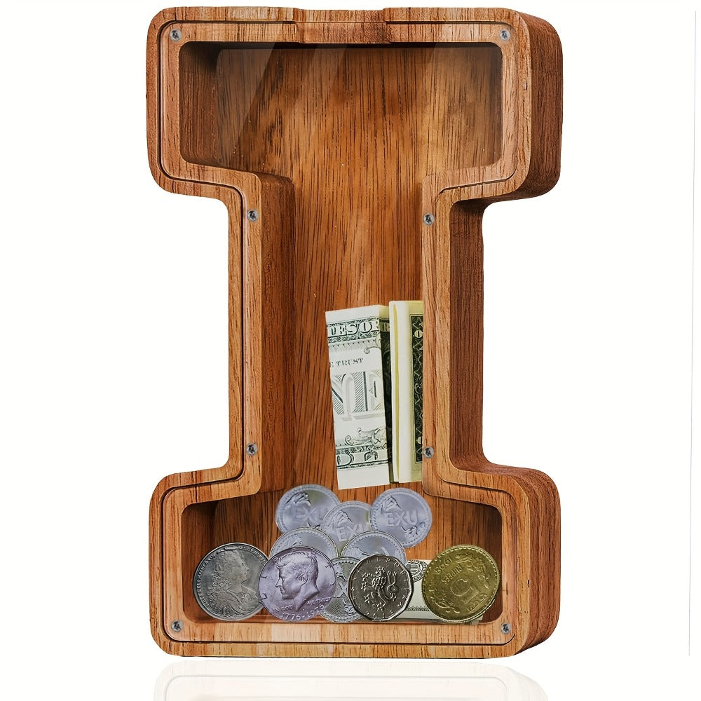 Personalized Wooden Piggy Bank for Kids – A-Z Alphabet Letter Initial Coin & Bill Savings Bank for Boys & Girls