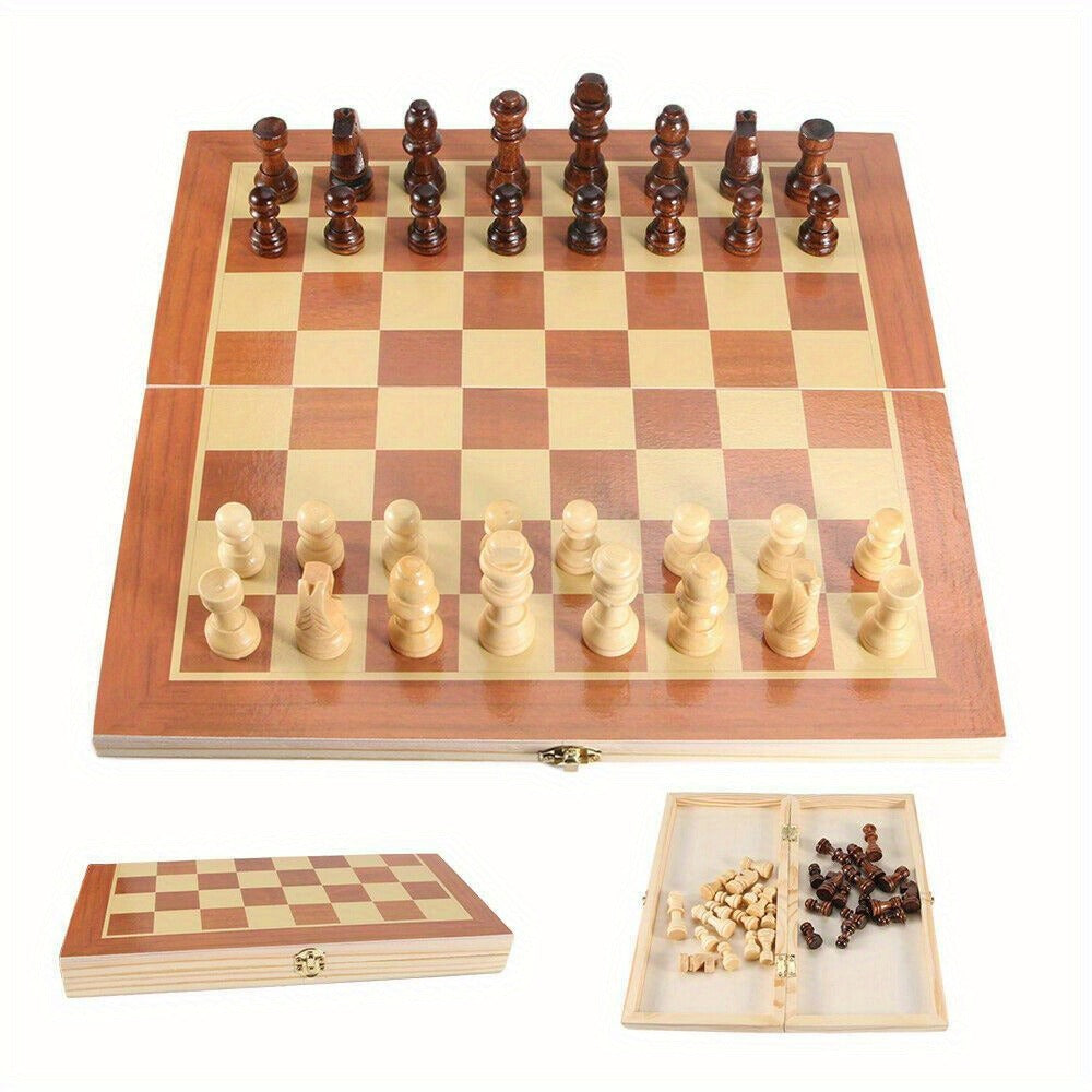 Wooden Folding Chess Set 12 Inch – Handmade Portable Chessboard 30x30cm with Game Pieces, Classic Strategy Board Game for Adults Kids