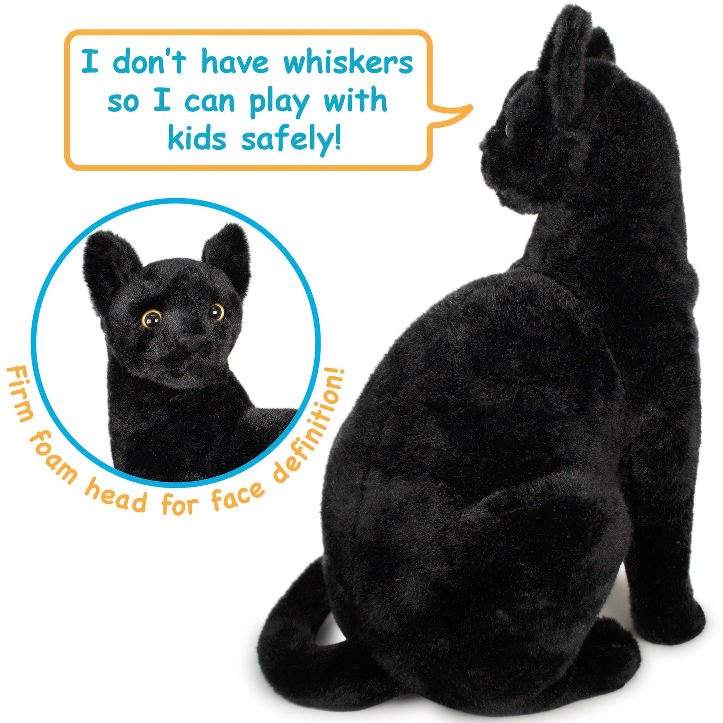 Plush Toy Boone Black Cat 13-Inch Sitting Kitty with Green Eyes for Shelf or Room Display for Character Display, Room Decor and Gift