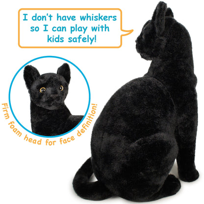 Plush Toy Boone Black Cat 13-Inch Sitting Kitty with Green Eyes for Shelf or Room Display for Character Display, Room Decor and Gift