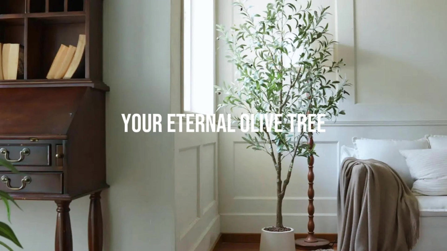 Multi-Branched Artificial Olive Tree with 5.25, 6 or 7 ft Height Options, Decorative Fruit and Black Nursery Pot