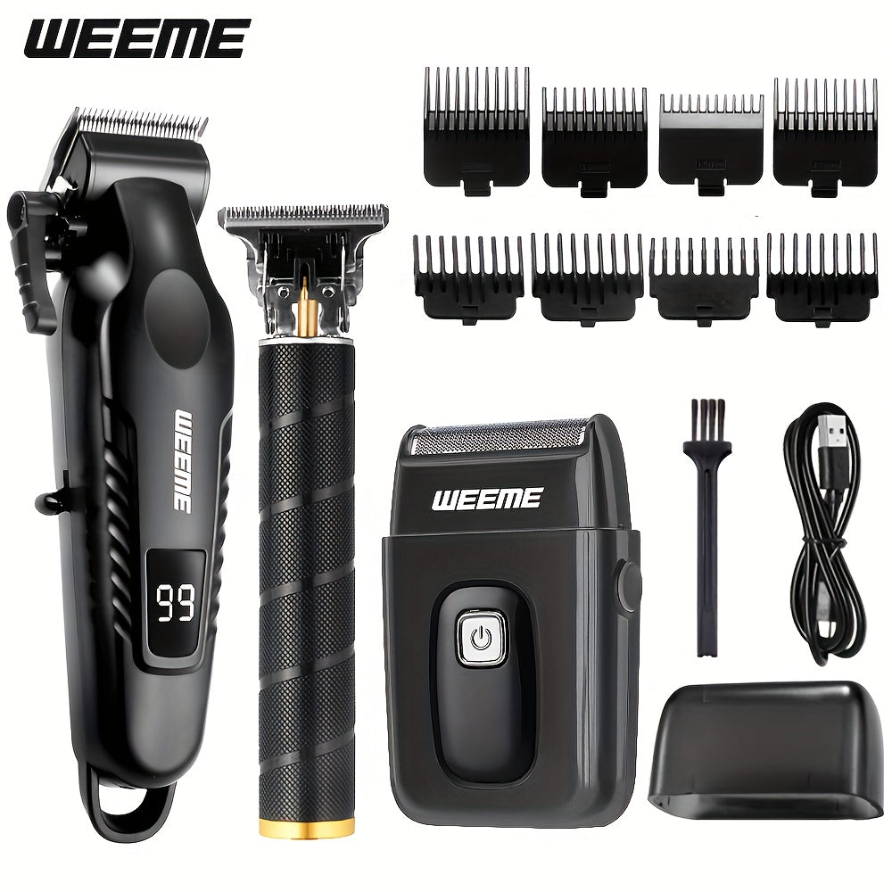 Mens Grooming Kit with Nose Hair Trimmer Electric Shaver WEEME 826 USB Rechargeable LCD Display – Complete Shaving Trimming Set Gift for Dad