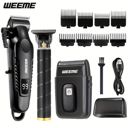 Mens Grooming Kit with Nose Hair Trimmer Electric Shaver WEEME 826 USB Rechargeable LCD Display – Complete Shaving Trimming Set Gift for Dad
