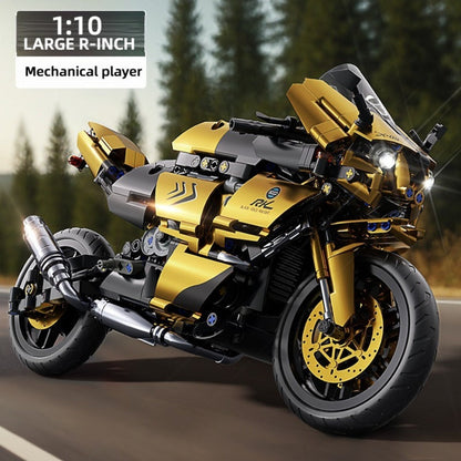 1000PCS Motorcycle Building Blocks 1:10 Scale DIY Black & Gold Motorbike Model Kit – Adult Collector Display Ornament