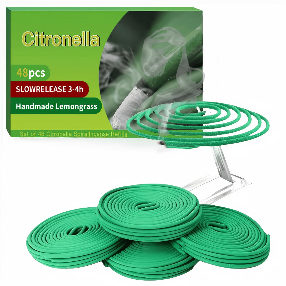 Citronella Incense Coils 48pcs with Holder, Lemongrass Mosquito for Outdoor Patio Pool Porch Deck Camping Hiking