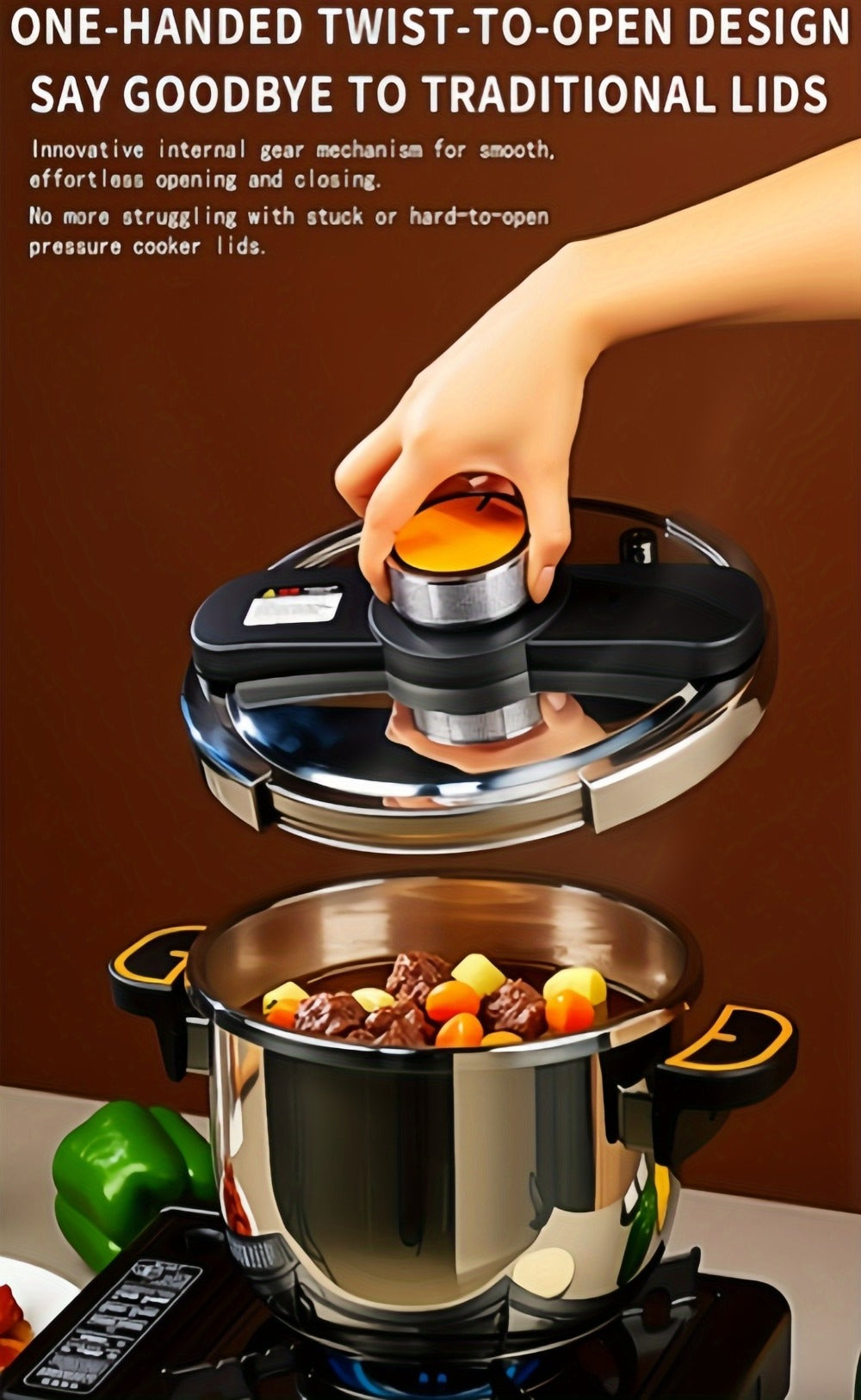 Pressure Cooker Stainless Steel with One-Twist Lock Lid, Induction & Gas Compatible Stew Pot in 1.32gal