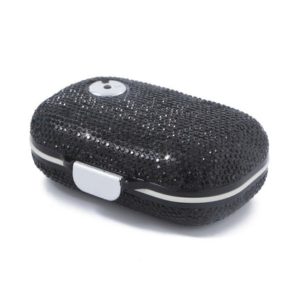 Seven-Compartment Travel Pill Organizer in Nine Square or Oblong Rhinestone Color Checkouts