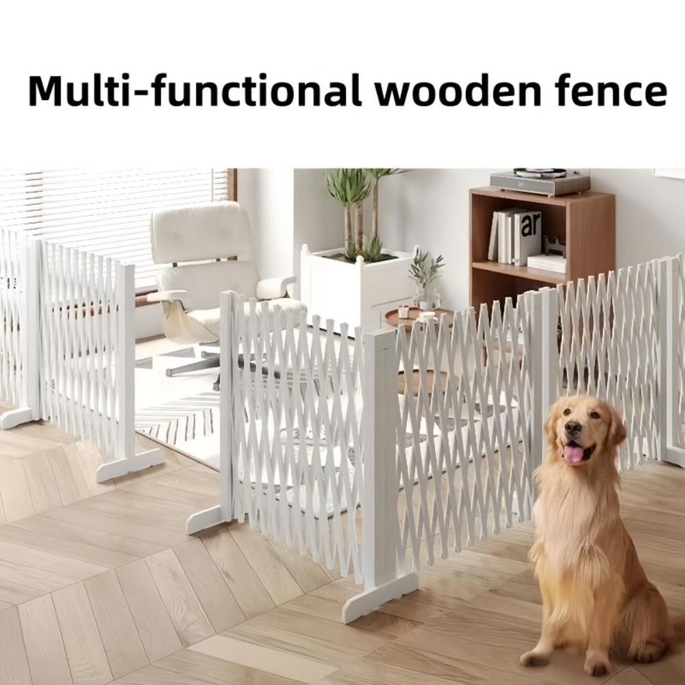 Expandable Wooden Pet Gate Fence Freestanding Retractable Indoor Outdoor Safety Barrier for Entryways, Bedrooms and Living Spaces