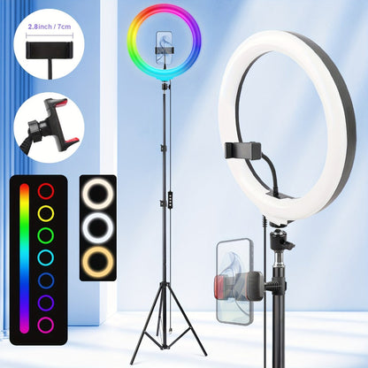 RGB Ring Light 12 Inch Dimmable with 63 Inch Adjustable Tripod USB Powered Phone Stand Gimbal for an Everyday Personal Care Routine