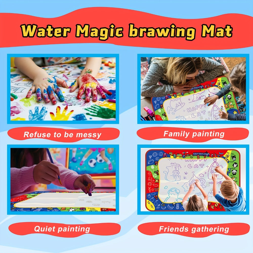 Reusable Water Doodle Mat for Kids with 2 Water Pens, Large Size Mess-Free Drawing Pad, Educational Art Toy