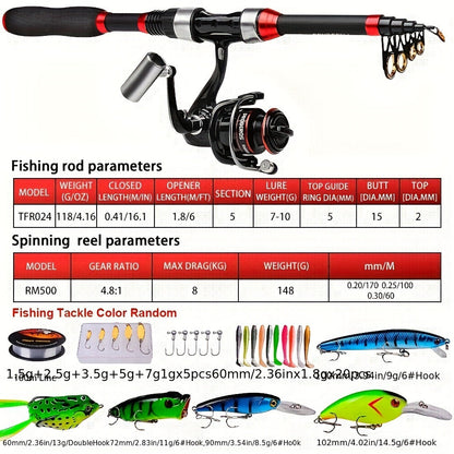 Carbon Fiber Fishing Rod & Spinning Reel Combo – Ultralight Fast Action Rod with Long Cast Spinning Wheel