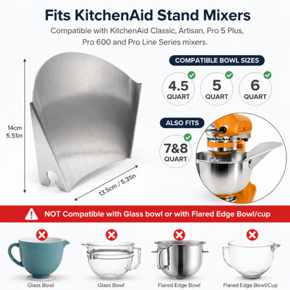 KitchenAid Pouring Chute Stainless Steel Stand Mixer Attachment – Universal Funnel Shield for Tilt-Head & Bowl-Lift 4.5-8 Qt