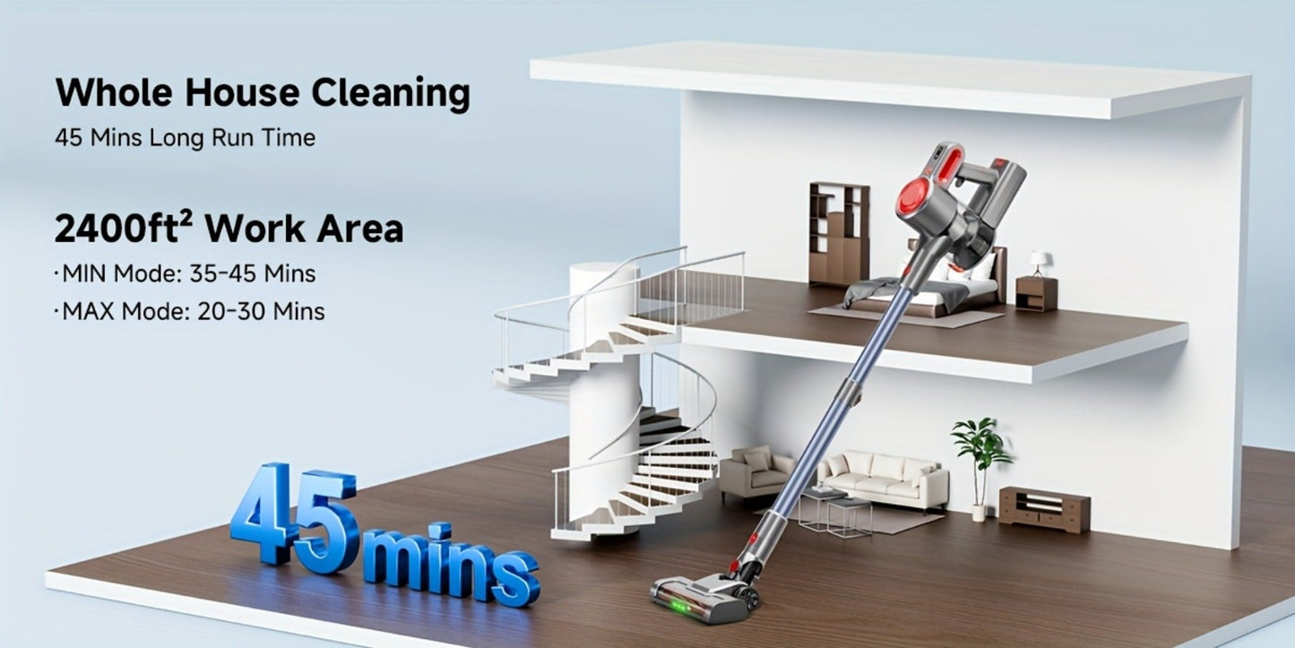 Cordless LED Stick Vacuum Cleaner with Removable Battery, Two Suction Modes and Seven Color Options