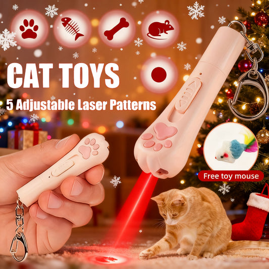 Cat Teaser Toy 7-in-1 USB Rechargeable – Interactive Wand Toy for Indoor Cats & Dogs, Feather Chaser Exercise Toy with Free Bonus Mouse Toy
