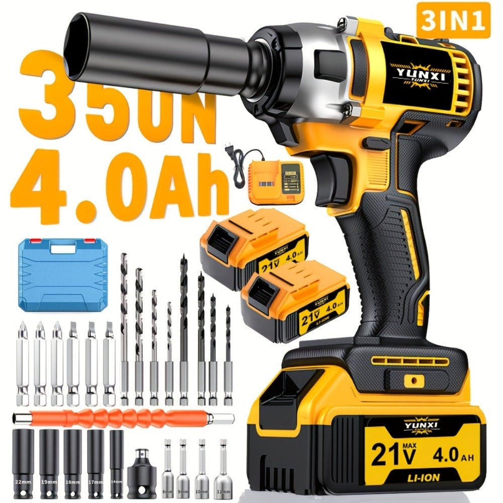 Cordless Impact Wrench Set with Charger Lithium-Ion Portable Electric Wrench Quick Charge for Home for Home, Garage and DIY Projects