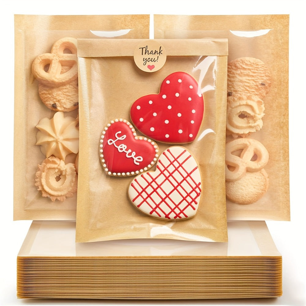Cookie Bags with Window 300pcs Kraft Paper Bags with Thank You Stickers Grease Resistant for Entryways, Bedrooms and Living Spaces