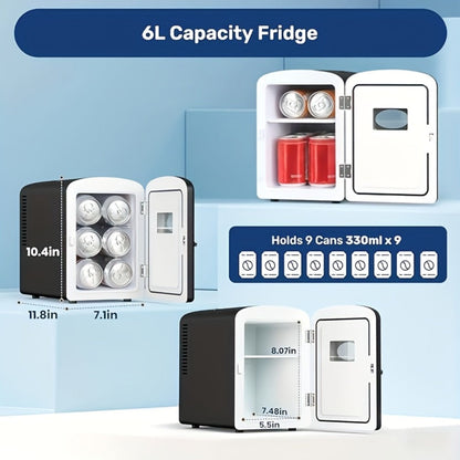 Mini Fridge Portable Cooler & Warmer 9-Can 1.59 Gal with Window for Entryways, Bedrooms and Living Spaces