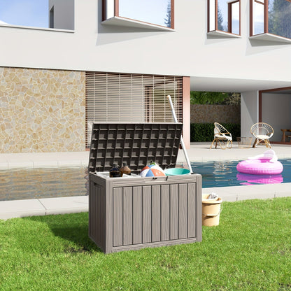 Deck Box Wood Grain Resin Lockable Weatherproof | Patio Pool Garden