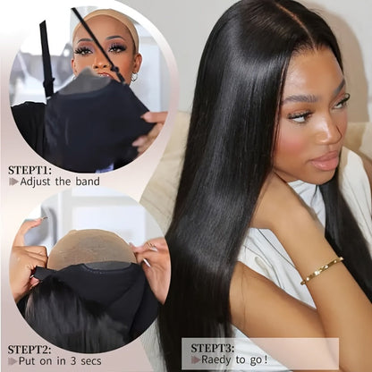 Put On and Go Wig 6x4.5 HD Lace Human Hair Straight 250% Density Glueless Pre-Plucked Pre-Cut Pre-Bleached Knots Long Straight Wig for Women