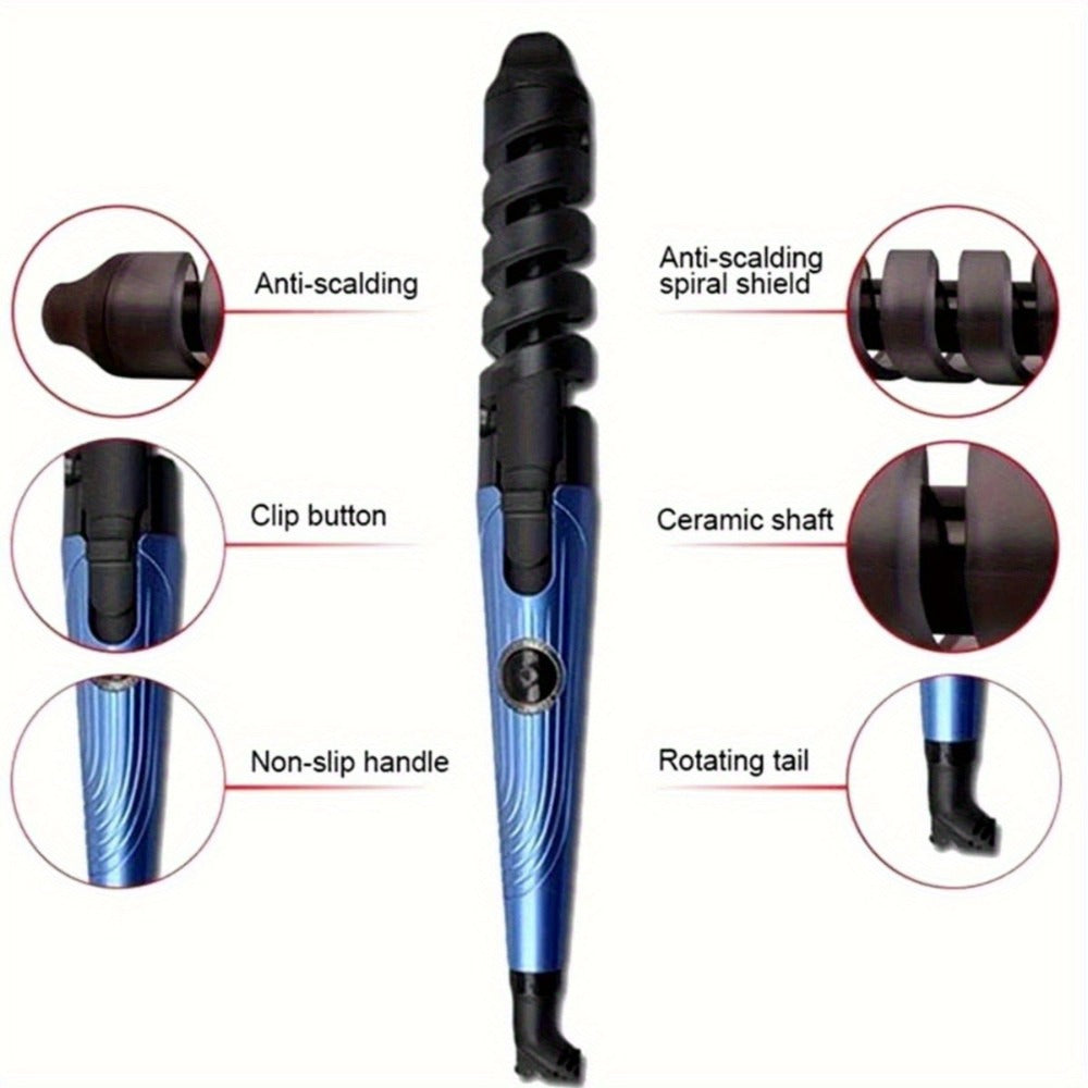 Spiral Barrel Curling Iron with One-Button Operation, Swivel Power Cord and Blue or Pink Finish