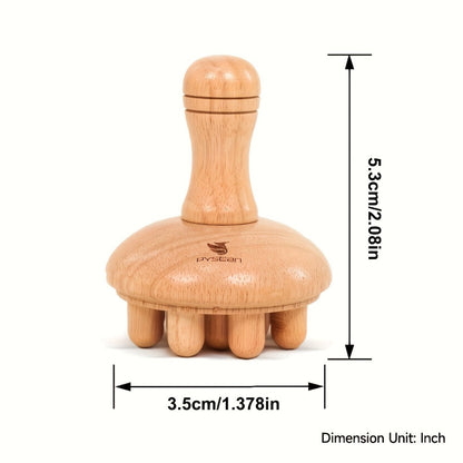 Wooden Mushroom Massager for Anti-Cellulite & Lymphatic Drainage, Ergonomic Hand-Held Wood Body Massage Tool