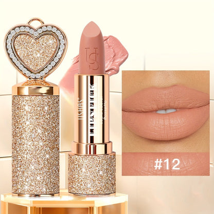 Matte Lipstick Heart-Shaped Design 24H Long-Lasting Velvet Finish – Transfer-Resistant Highly Pigmented Buildable Lip Color