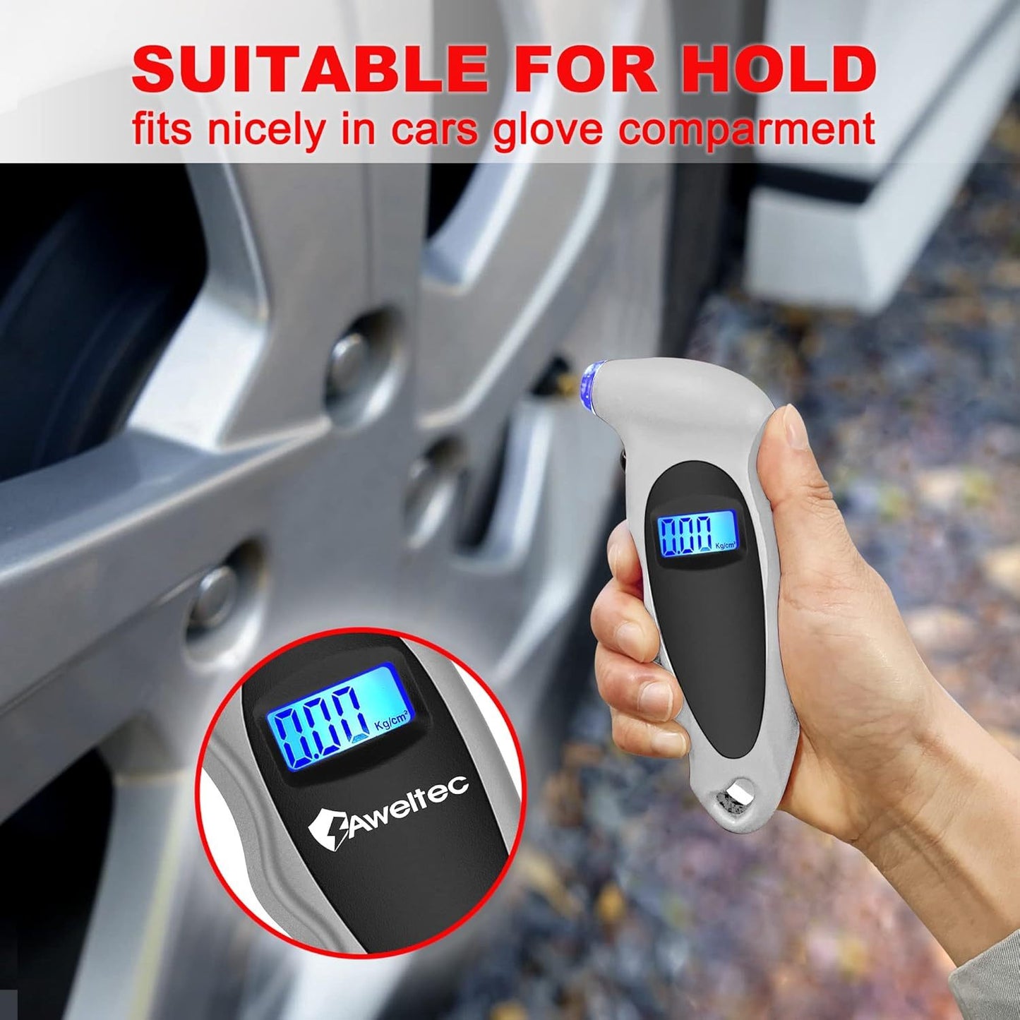 Digital Tire Pressure Gauge 2-Pack 150 PSI – Backlit LCD, 4 Modes PSI/Bar/KPA/Kgf, Non-Slip Grip for Car, Truck, Motorcycle & Bicycle