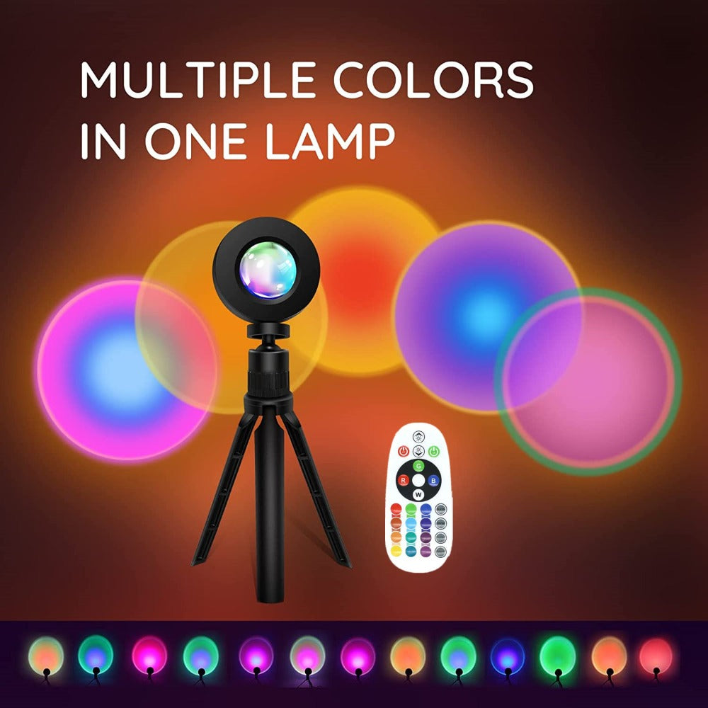 RGB Sunset Lamp Projection with Stand & Remote Control, USB Color Changing Sunset Light for Bedroom