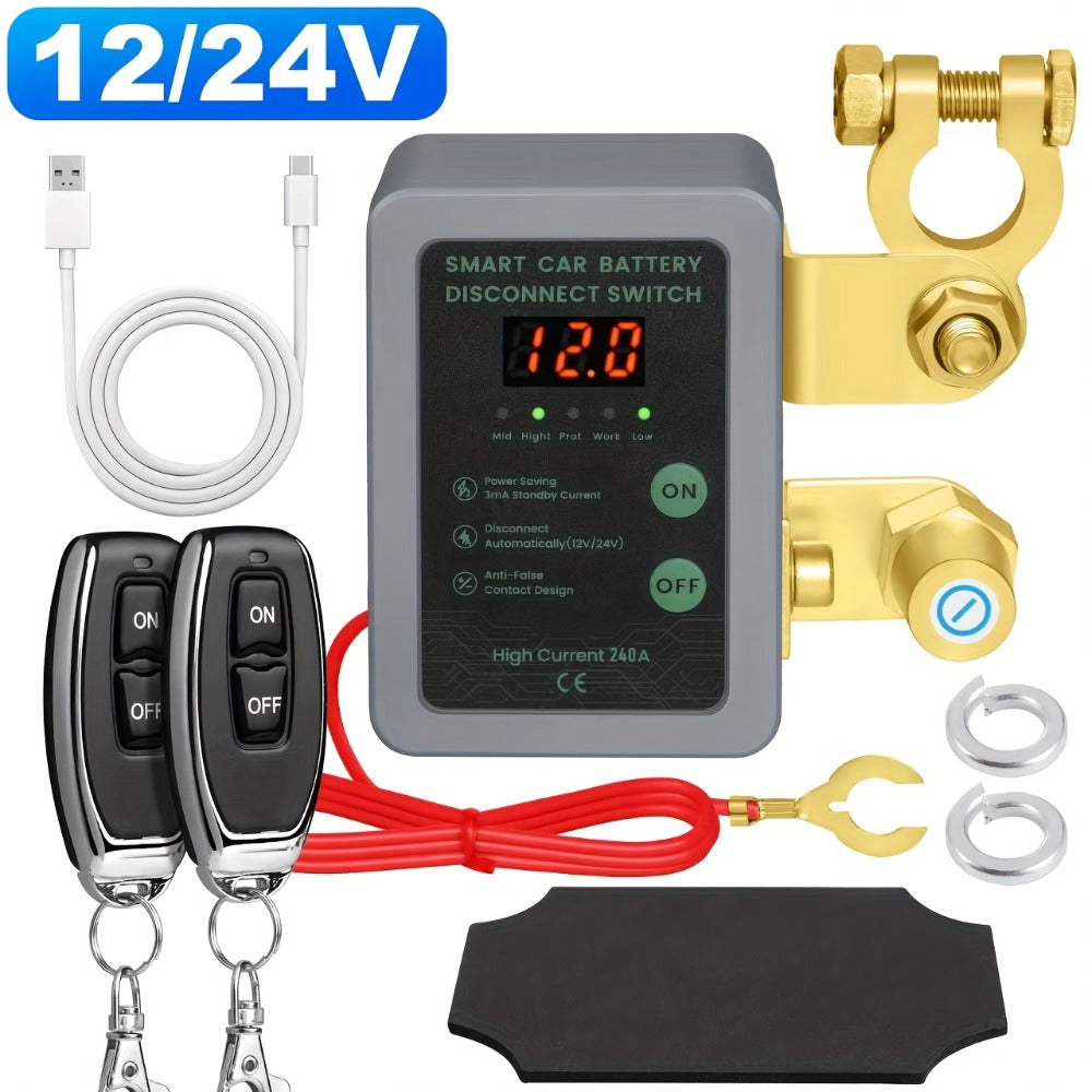 Car Battery Auto Power Off Switch with LED Voltage Display – 12V/24V Anti-Drain Protection, Low Voltage Alarm