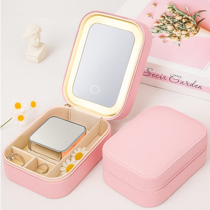 Lighted Makeup Mirror with Travel Case Cosmetic Organizer 3-Color LED Light 1200mAh, for Makeup, Travel and Everyday Vanity Use