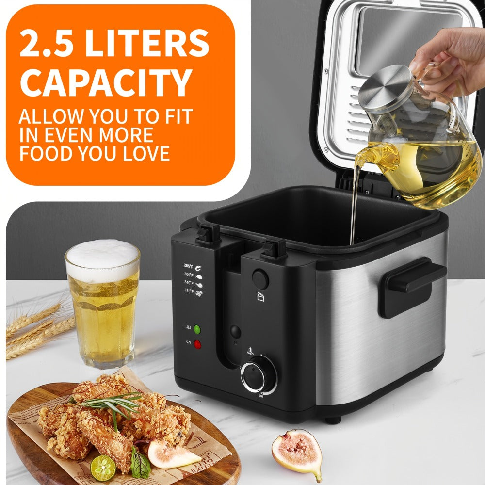 Deep Fryer Electric 1500W Non-Stick with Detachable Basket Adjustable Temperature Control for Home Cooking, Dining and Outdoor Meals
