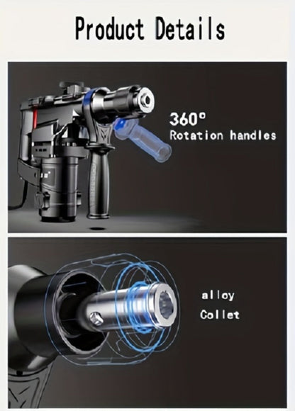 Hammer Drill 1100W 3-in-1 Multi-Function Electric Drill, Rotary Hammer & Chisel, Variable Speed for Concrete Wall Wood Metal Drilling