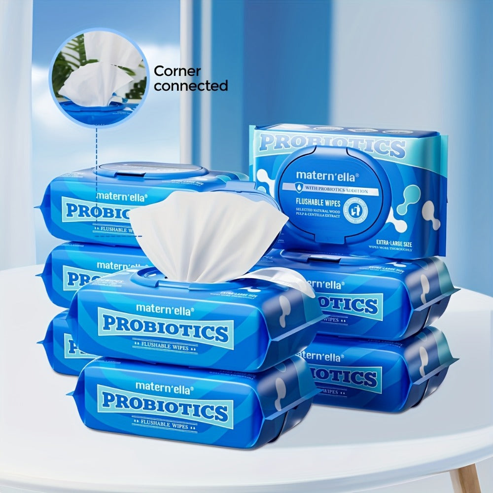 Flushable Wet Wipes with Probiotics, Plant-Based Fibers, Fragrance Free, Sewer Safe, & Thick Disposable Butt Wipes for Adults