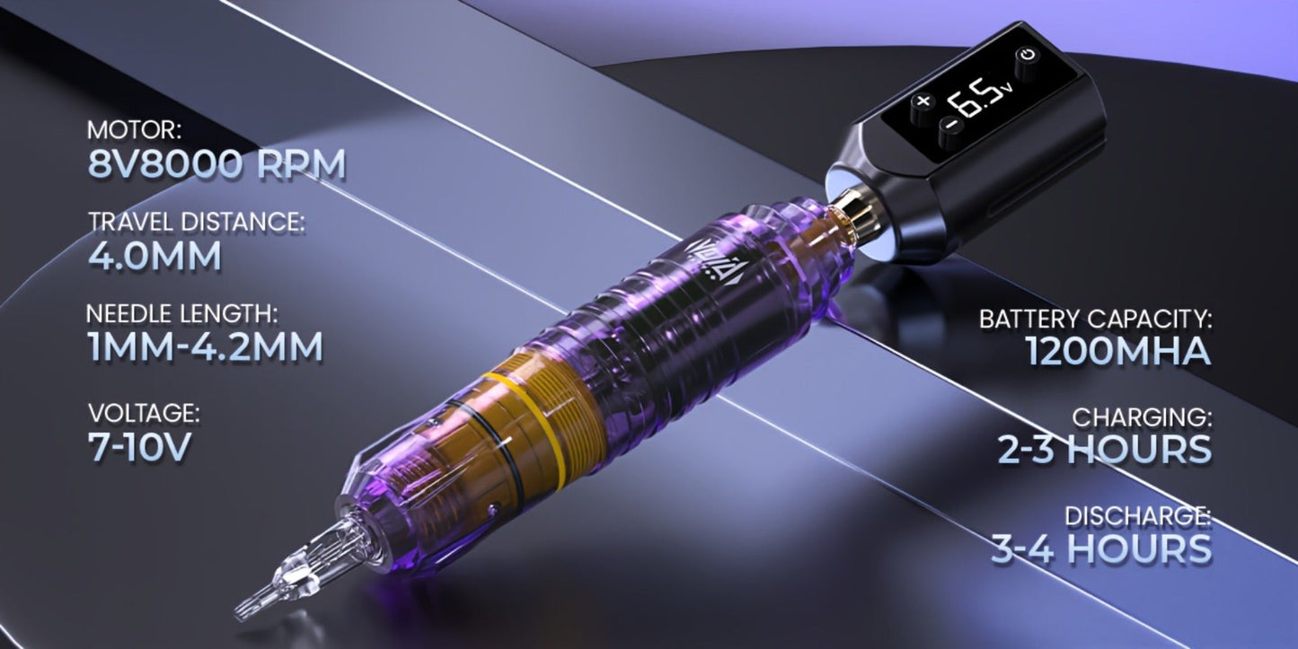 Cordless Tattoo Pen Kit Complete Set VOID 1200mAh Battery USB Type-C 20 Needles 5 Inks 40 Ink Caps Practice Skin Transfer Paper Gloves