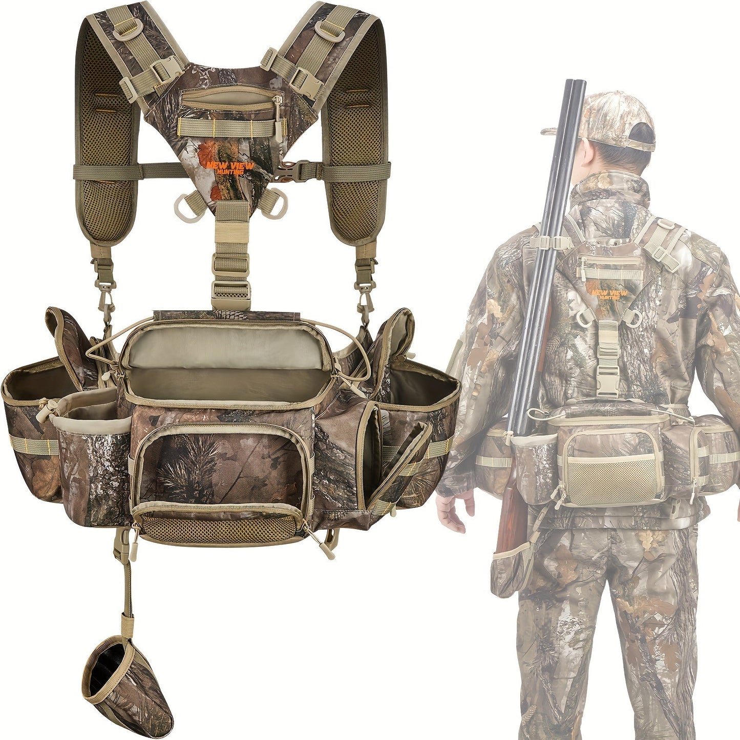 Hunting Fanny Pack for Men with 9 Pockets – Camouflage Waist Bag with Rifle & Bow Holder, Adjustable Strap & Buckle Closure for Hunters