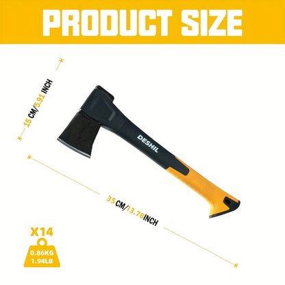 Carbon Steel Camping Hatchet Wood Splitting Axe – Teflon-Coated Forged Steel Blade, Shock-Absorbing Fiber Handle, Anti-Rust & Non-Slip