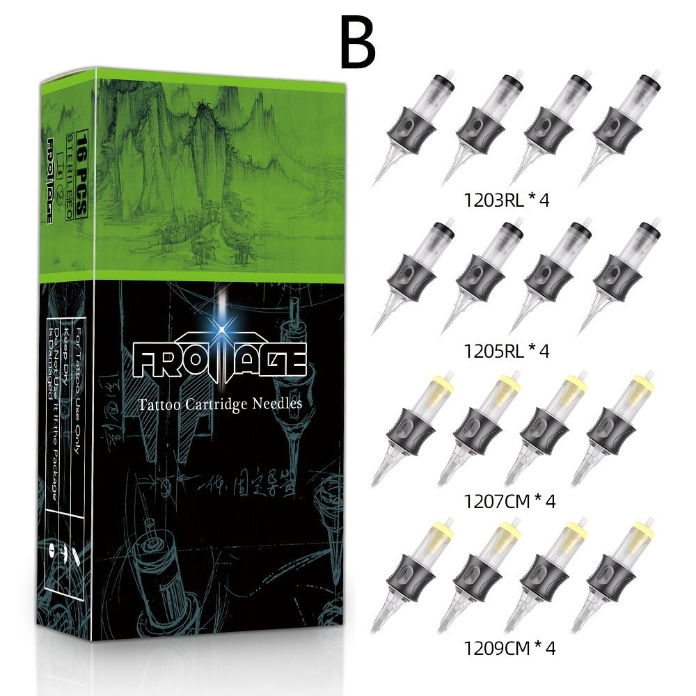 Tattoo Cartridge Needles with Froinage Label, 16-Piece Mixed Model Pack in Combination A or B