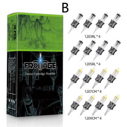 Tattoo Cartridge Needles with Froinage Label, 16-Piece Mixed Model Pack in Combination A or B