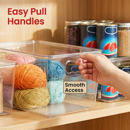 Clear Stackable Storage Bins with Lids 10 Pack – Large Plastic Pantry Organizer Containers with Handle, 11x7.5x6 Inch
