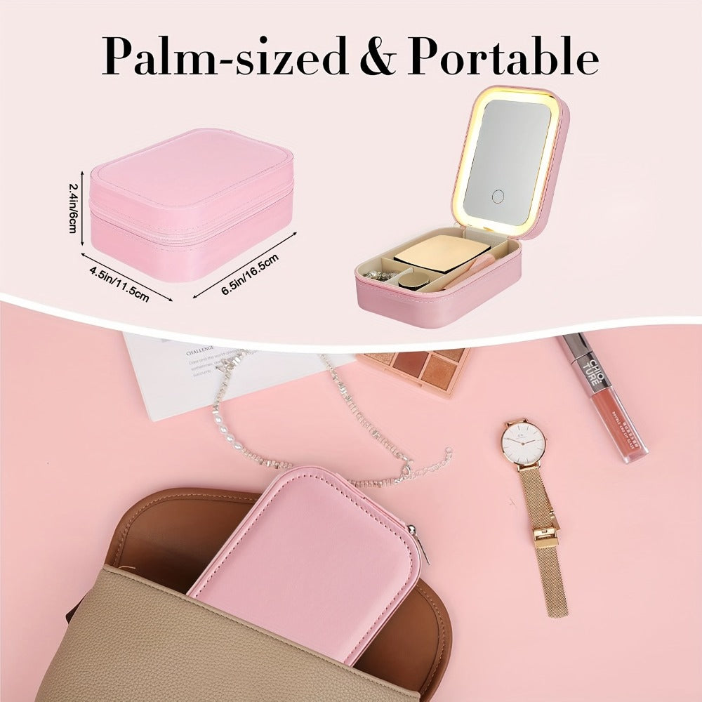 Lighted Makeup Mirror with Travel Case Cosmetic Organizer 3-Color LED Light 1200mAh, for Makeup, Travel and Everyday Vanity Use