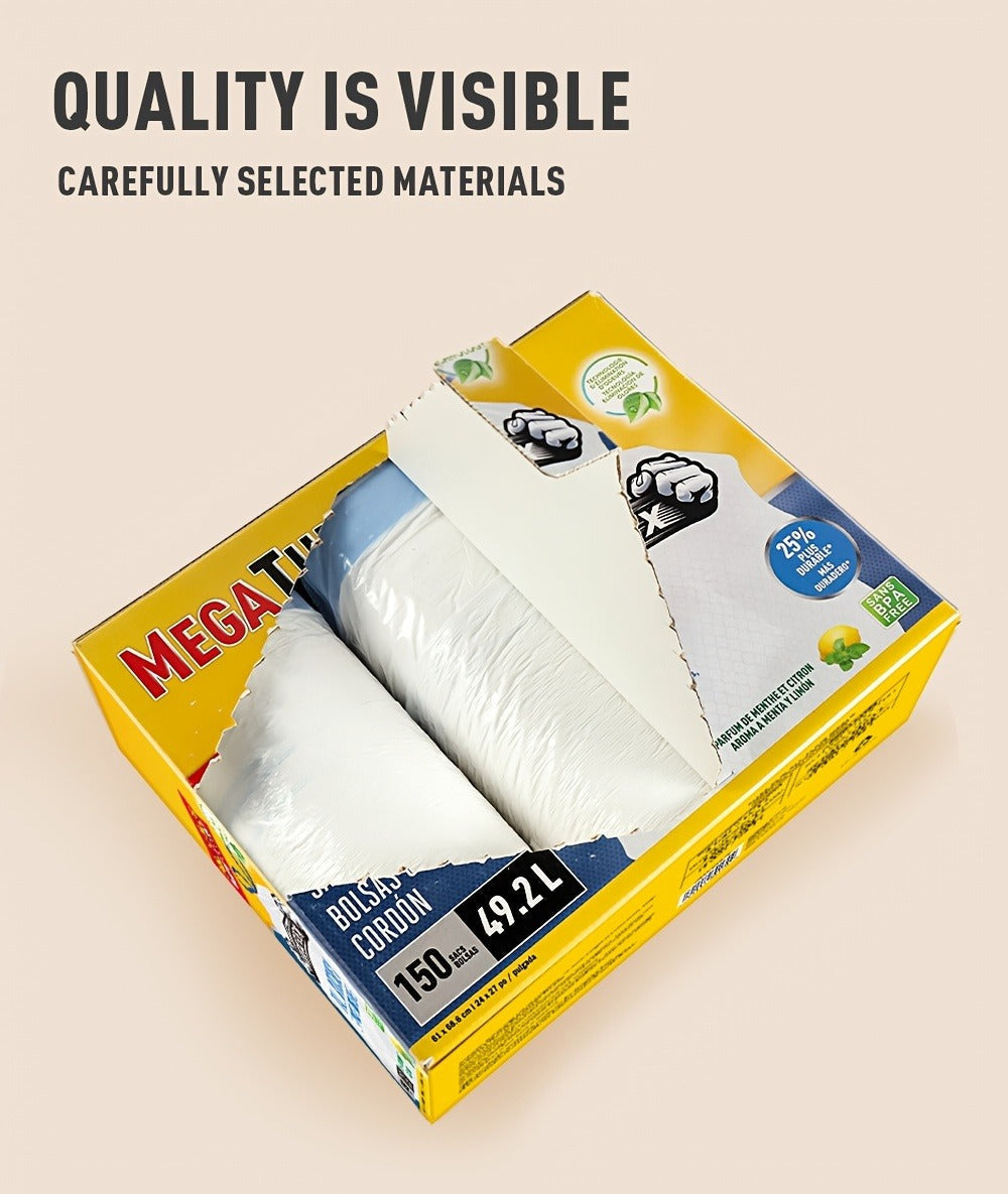 Drawstring Trash Bags with Odor Eliminator Technology – Lemon Mint Scent, Puncture & Tear Resistant, 30 Gal (90 Bags) or 13 Gal (154 Bags)