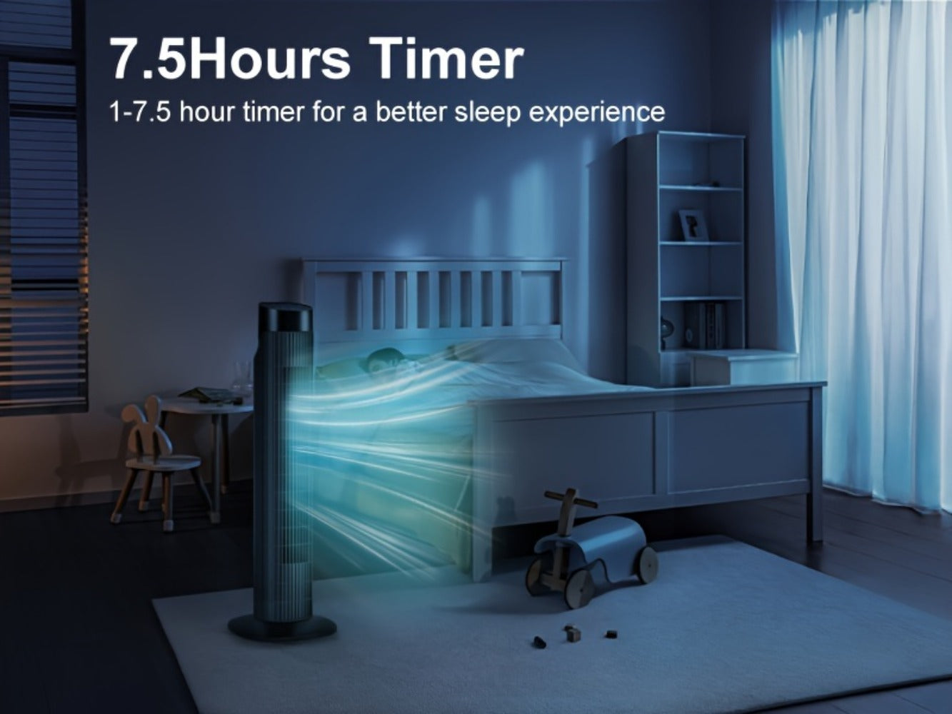 Tower Fan 31 Inch Bladeless, 80° Oscillating Standing Fan with Remote Control, 7.5H Timer & 3-Speed Settings