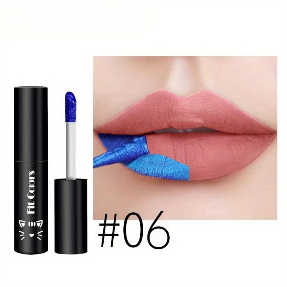 Matte Velvet Lip Stain Set 6 Colors Waterproof Smudge-Proof, Metallic Blue Cobalt Bold Shades Vegan Lip Gloss for All Skin Tones