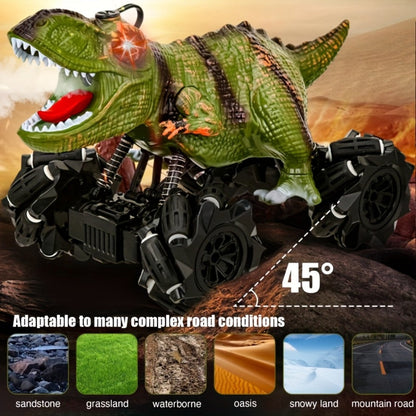 RC Monster Truck Dinosaur 2.4GHz 4WD Off-Road Remote Control Car with LED Lights Music Large Tires All-Terrain Stunt Vehicle Gift for Boys